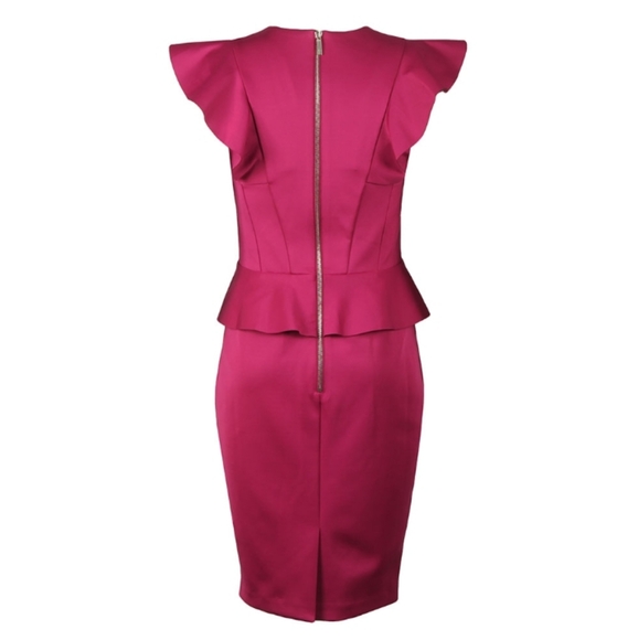 Ted Baker London Women's Alair Ruffle  Peplum Bodycon Dress Pink Size 5 (US 12) - Picture 5 of 10